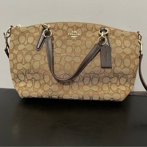 Women’s Authentic Coach Purse | Tan/Brown C Print + Gold Hardware